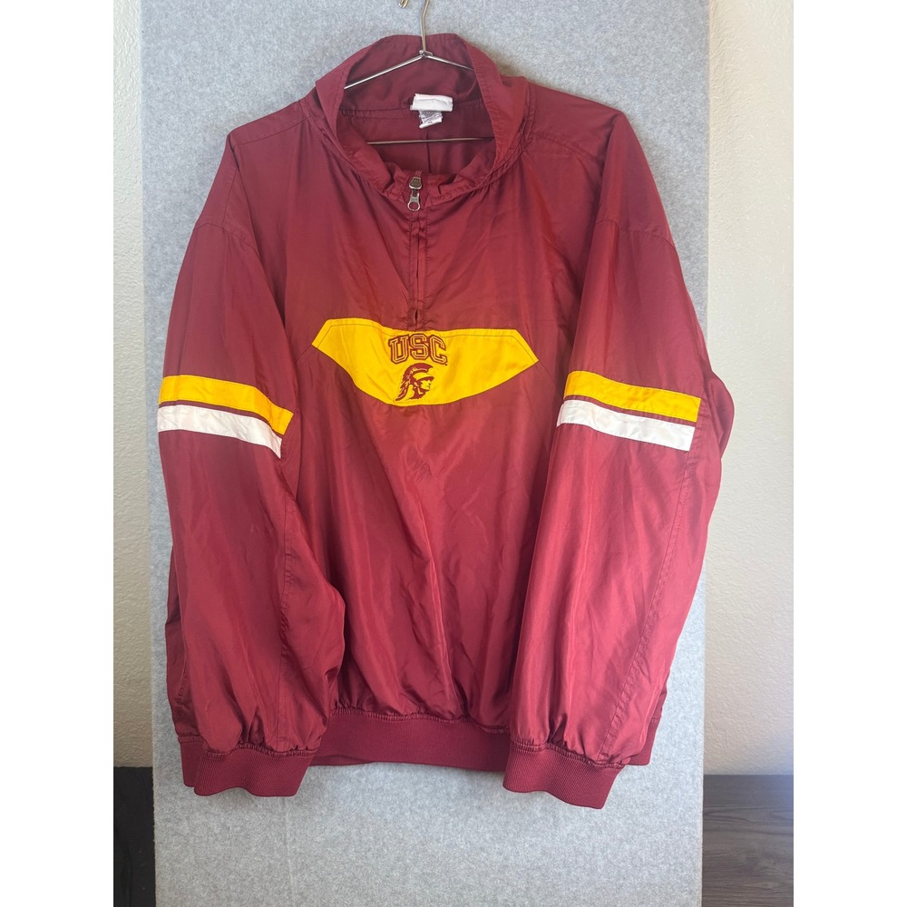 Vintage Red Oak USC Trojans Windbreaker Jacket XL Cardinal Red Quarter Zip